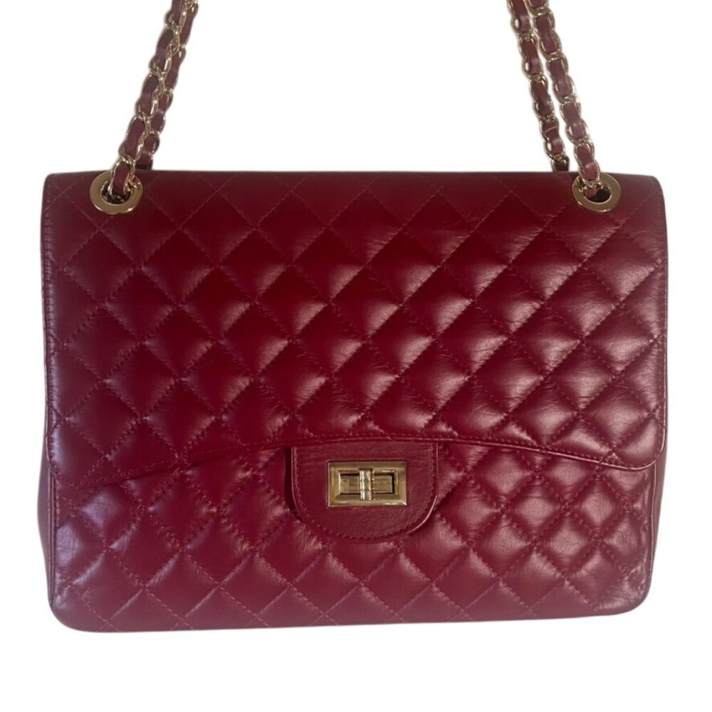 Chiara Ferretti Quilted Red Leather Handbag With Gold Chain Strap Classic Italy